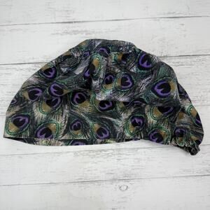 Peacock Feather Purple Green Euro Style Scrub Hospital Cap‎ Hat Nurse OR Tech